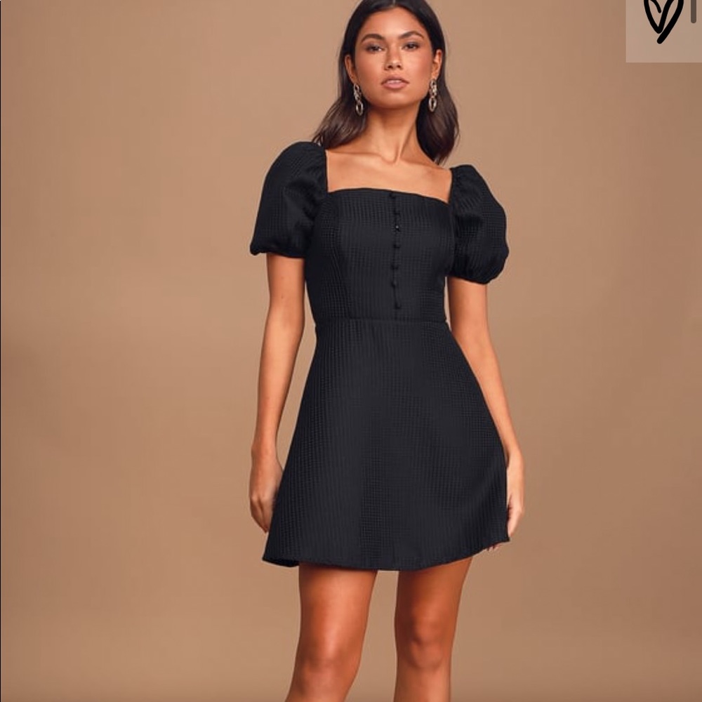 Black Puff Sleeve Mini Skater Dress